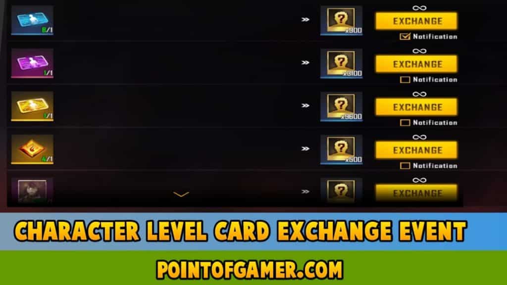Character level card exchange Event