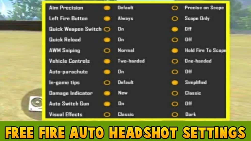 Free fire auto Headshot Setting