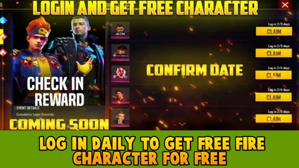 Login Daily To Get Free Fire Characters For Free