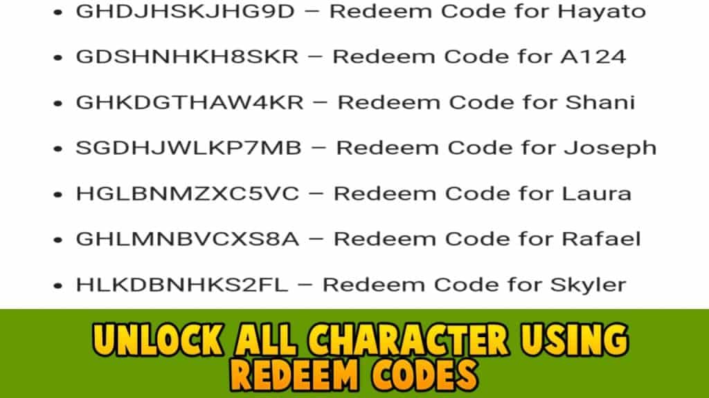 Unlock All Free Fire Characters Using Redeem Codes