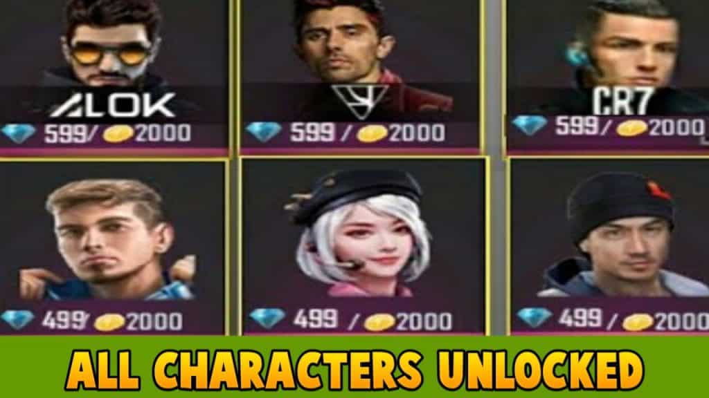 free fire all characters unlocked