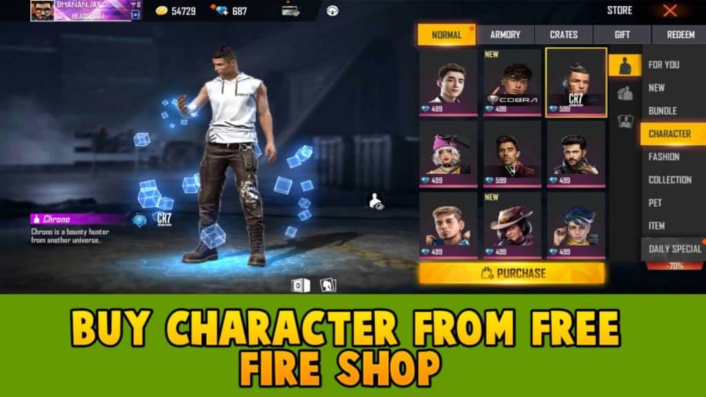 how to purchase character in free fire for free