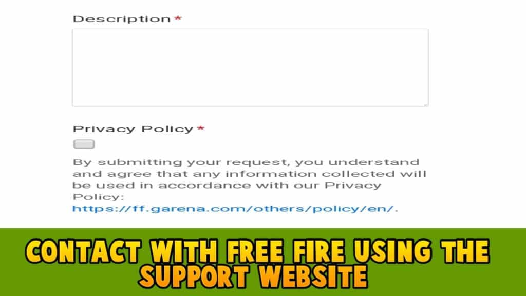 Contact with free fire using support website