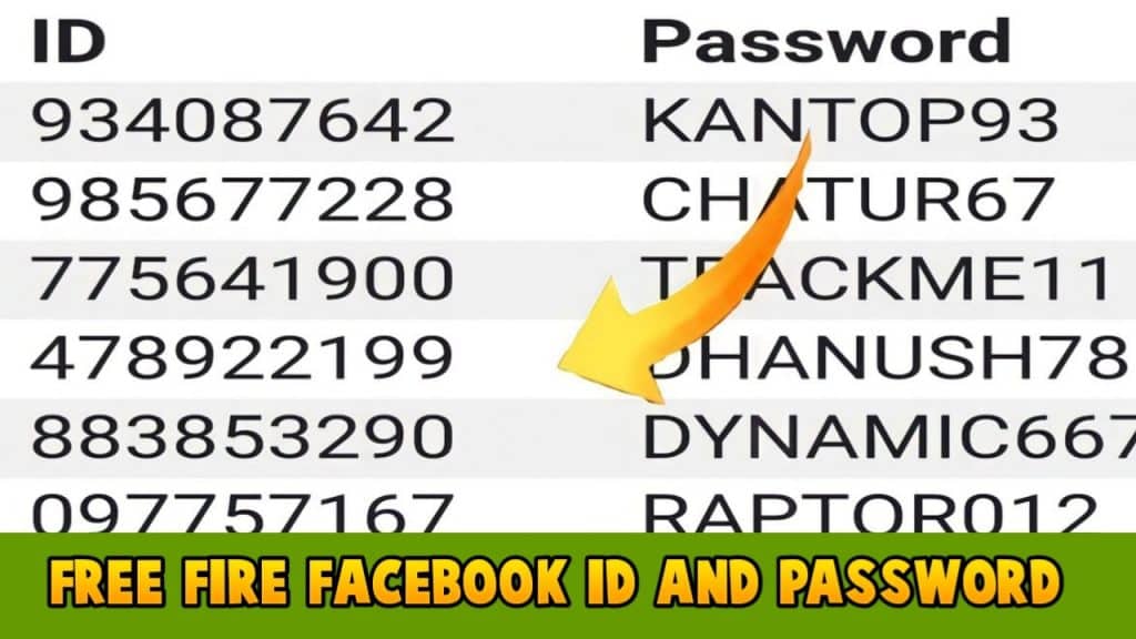 Free fire facebook id and password