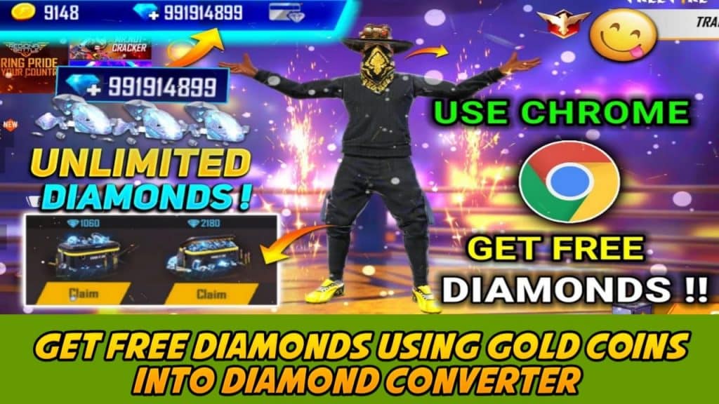 Get free diamonds using gold coins Into diamond converter
