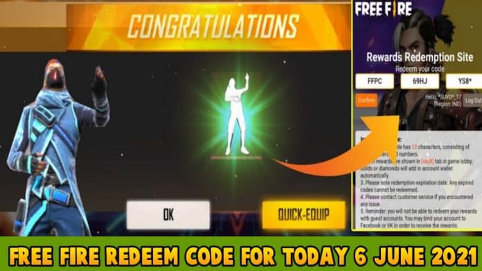 Free Fire Redeem codes For Today 6 June 2021