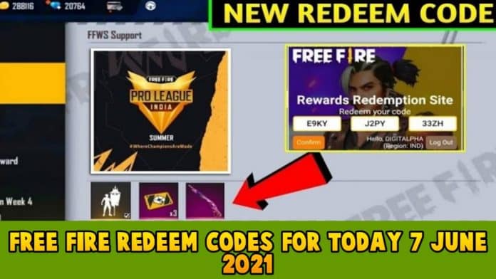 Free Fire Redeem codes For Today 7 June 2021