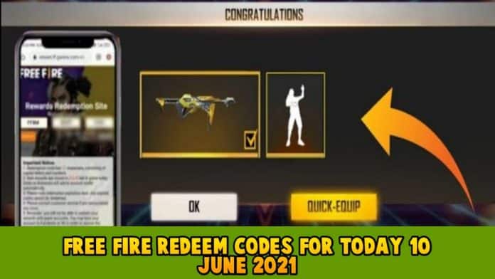 Free fire redeem codes for 10 June 2021