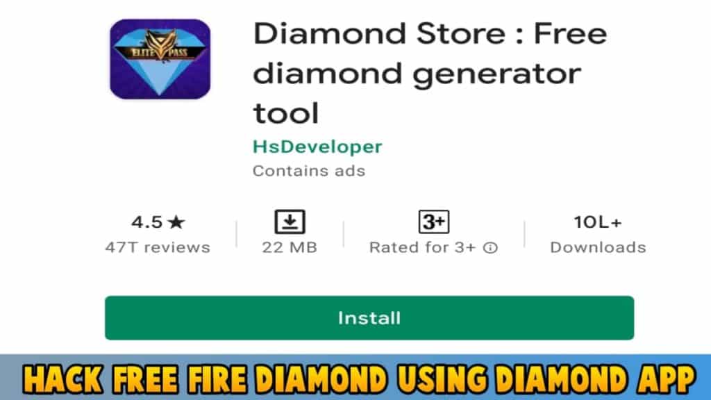 Hack free fire diamonds using Diamonds App