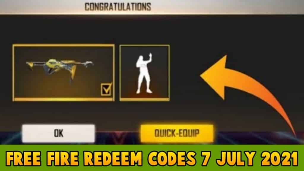 Free fire redeem codes for 7 July 2021