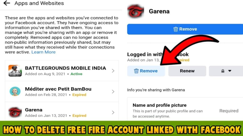 How to delete free fire account linked to Facebook