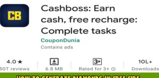 How to generate diamonds in free fire using Cashboss app