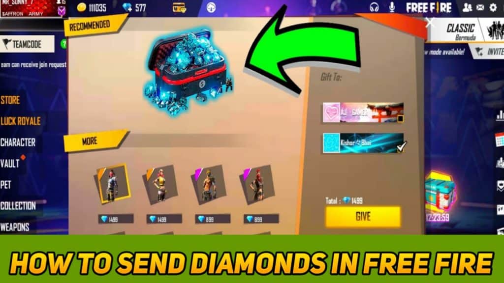 How to send diamonds in free fire
