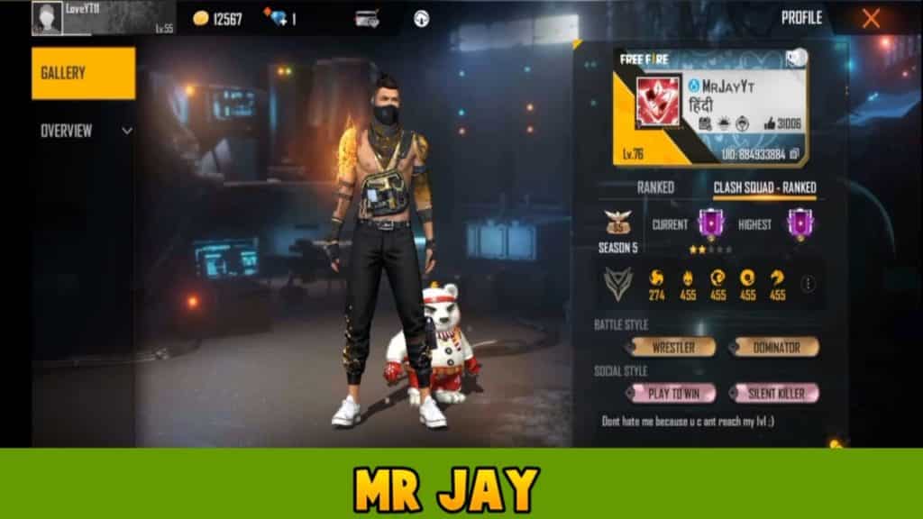 MR JAY best free fire player in india