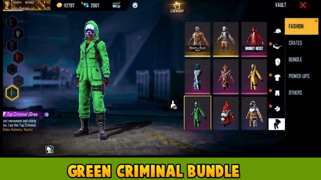 Green criminal the most rarest bundle in free fire
