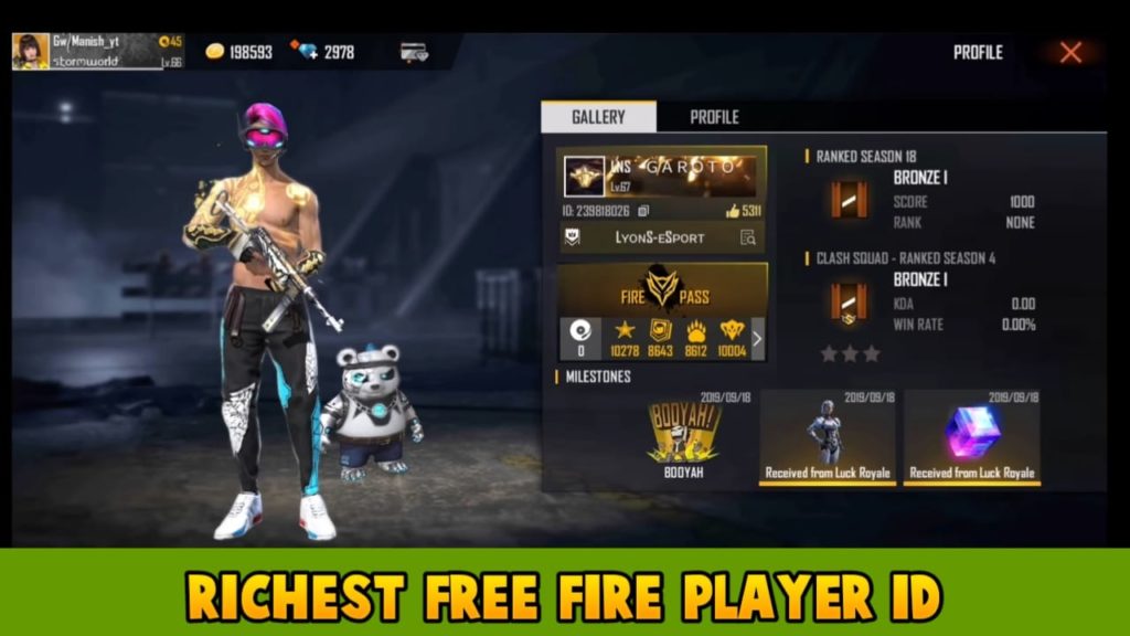 Richest free fire player ID
