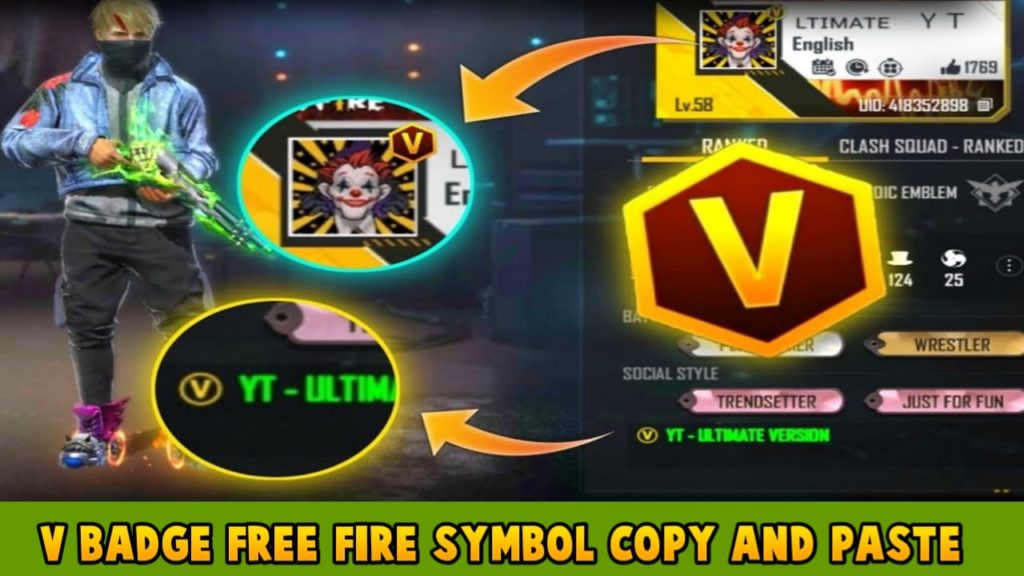 V badge free fire symbol copy and paste