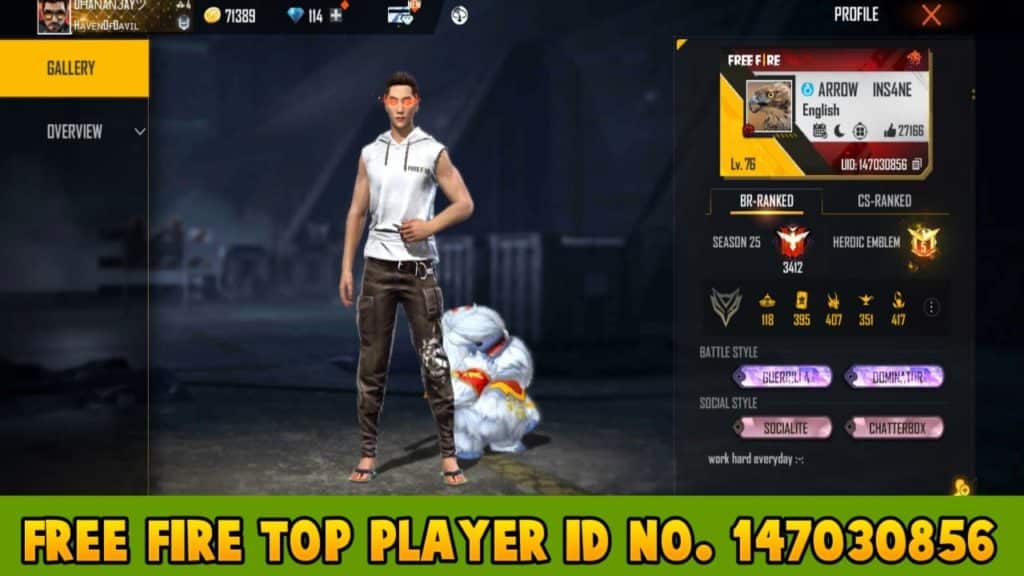 Free fire top player Id 147030856