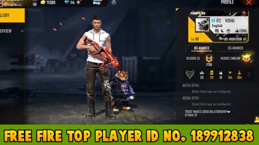 Free fire top player Id 189912838