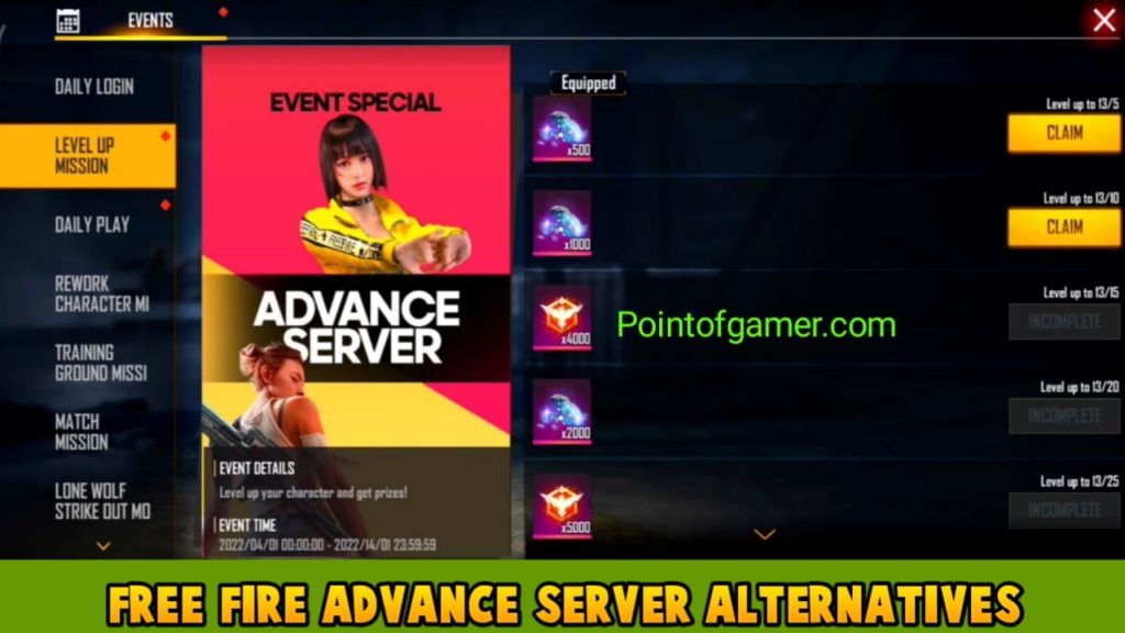 Free Fire Advance Server Alternatives