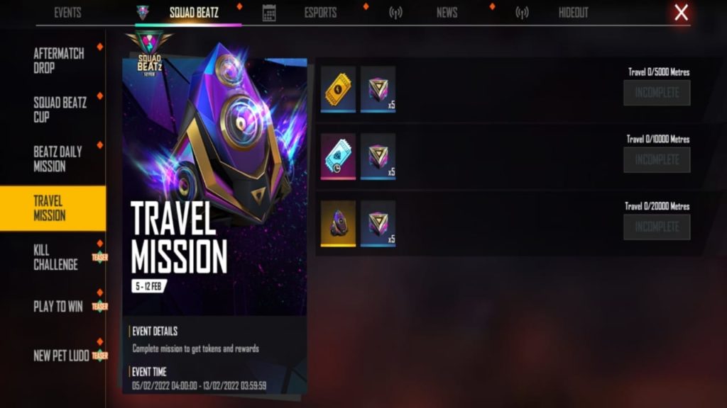 Steps to Complete The Travel Mission In Free Fire