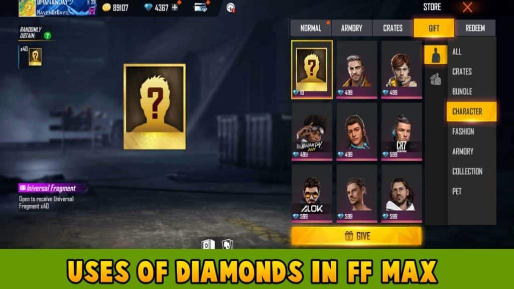 Uses of Diamonds in Free Fire Max