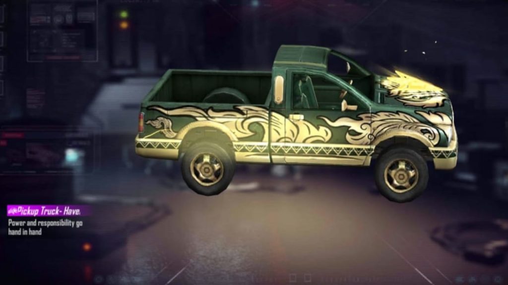 Which event will have the upcoming pick up vehicle skin in Free Fire