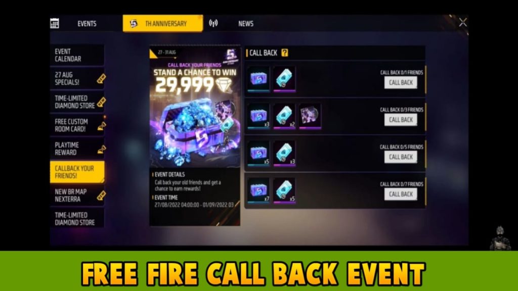 About Call Back Event In Free Fire