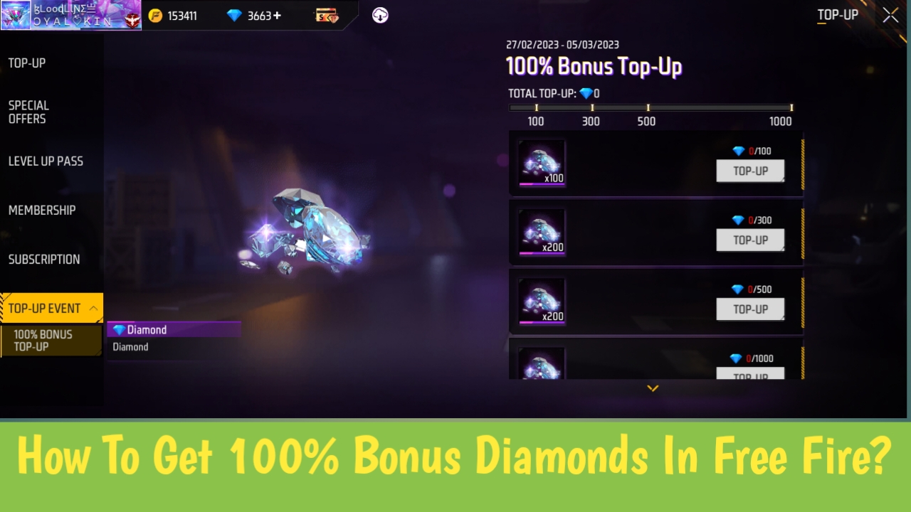 How To Get 100% Bonus Diamonds In Free Fire