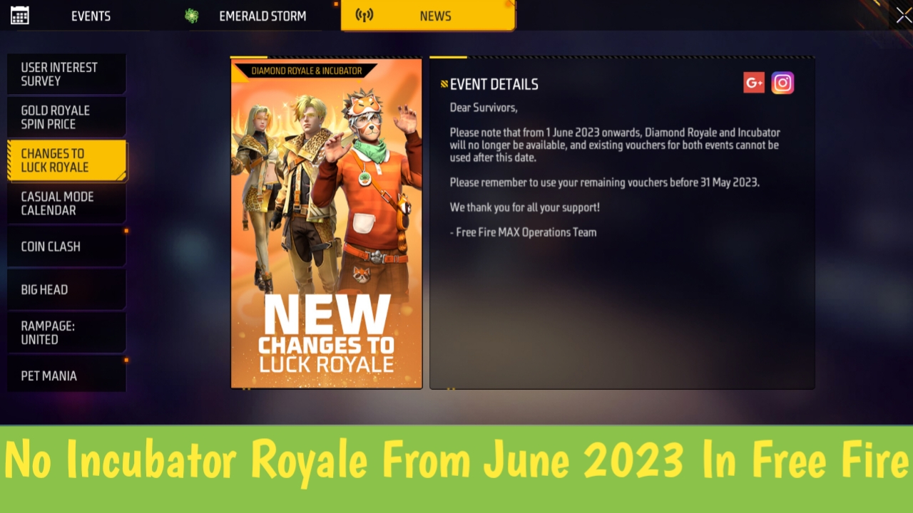 No Incubator Royale From June 2023 In Free Fire Max?