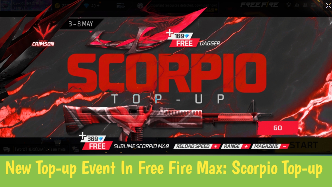 New Top-up Event In Free Fire Max: Scorpio Top-up