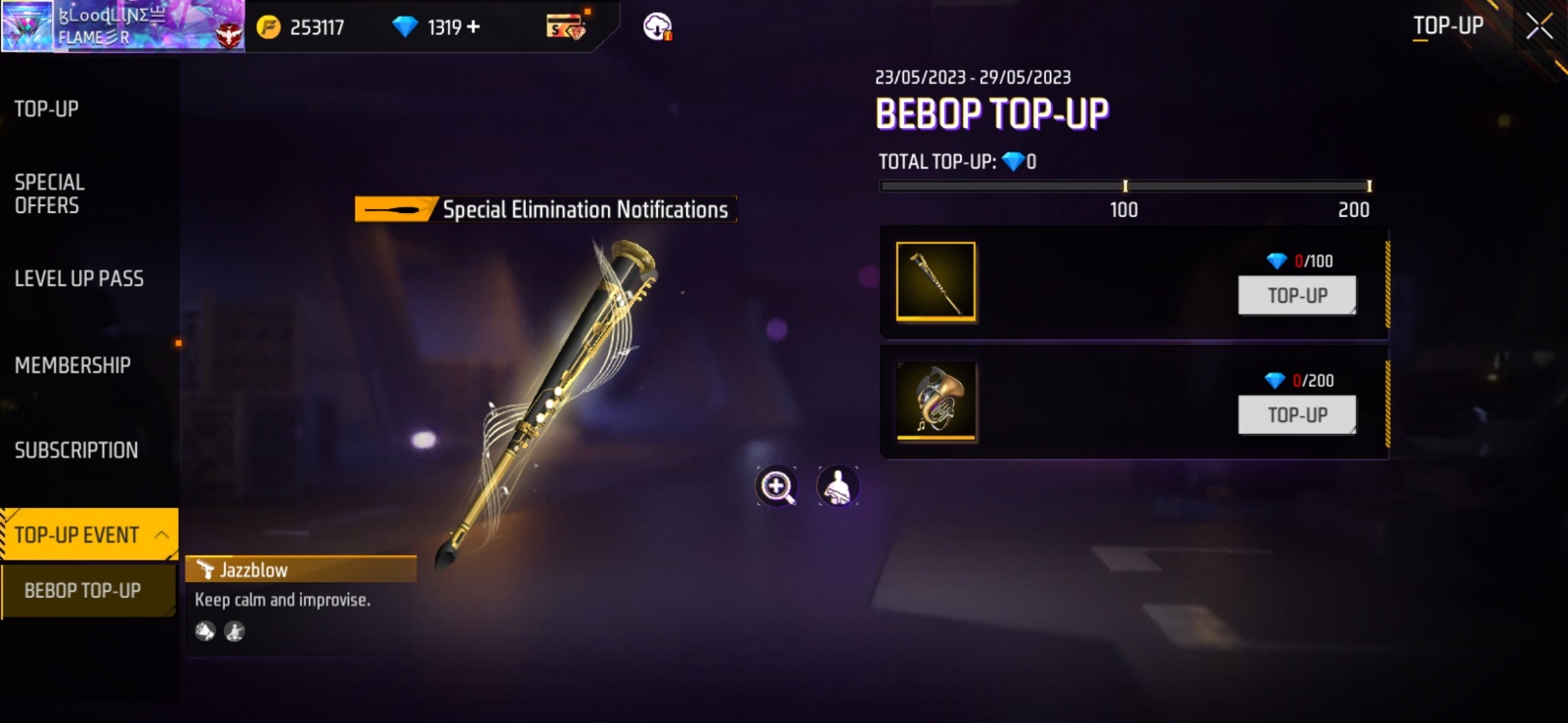 New Top-up Event In Free Fire Max: The Bebop Top-up Event