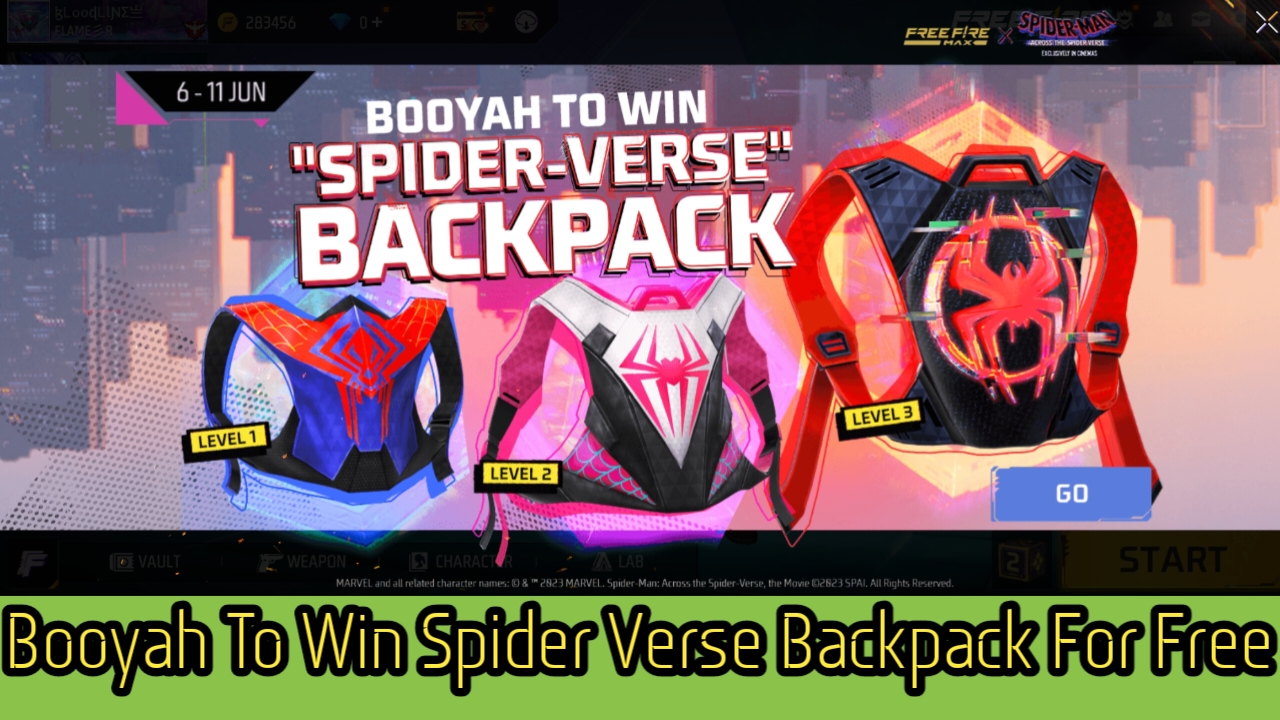 Booyah To Win Spider Verse Backpack For Free In Free Fire