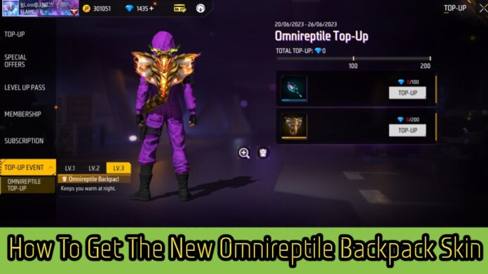 How To Get The New Omnireptile Backpack Skin In Free Fire Max