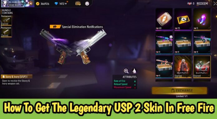 How To Get The Legendary USP 2 Skin In Free Fire : Ebony & Ivory