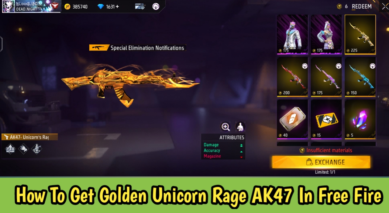 How To Get The Golden Unicorn Rage AK47 In Free Fire Max