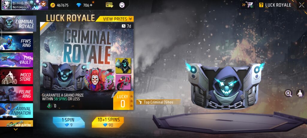 Criminal Royale Event In Free Fire Max: Get Criminal Themed Gloo Wall And More