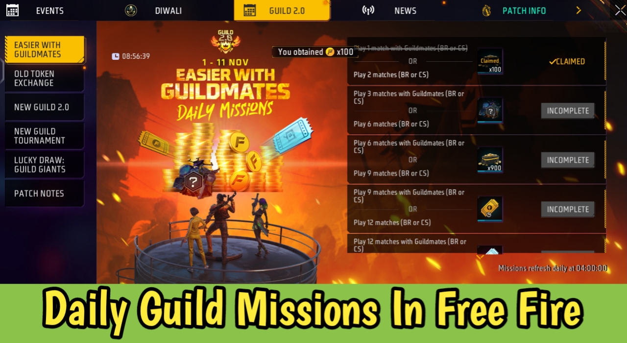 Daily Guild Missions In Free Fire: Get Vouchers And Gold For Free