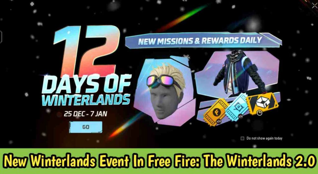 No sooner had a big event in Free Fire and Free Fire Max ended, another new event has come to our game which is offering even more cool rewards which are considered even better than our grand event. You must be unaware about this event because the same has appeared today itself, so today we have prepared this article for you, therefore we would also like to request you to read this entire article till the end without missing any part so that you can also become entitled to the new event rewards.
Also Read: Free Fire Customer Care Number And All Contact Information
New Winterlands Event In Free Fire Max: The Winterlands 2.0
If you remember, a few days ago we had given an article not one but two or three articles which were about The New Grand Event in Free Fire Max: The Hunt For Treasure and you can read those articles and get information about the same event. And you can get very premium rewards absolutely free from the same grand event in Free Fire Max. Although this event is not over yet and there are still 12 days left before its last date, the developers have put in a very good mind and have also launched the second phase based on this event.
As the second phase, they have launched the Winterlands Event 2.0, but it does not have any particular name but has a dedicated banner. We can also address it as Hunt For Treasure 2.0 or Hunt For Treasure Phase 2. This is an activity event and does not have any particular interface but is present in the event proper event section. If you also want us to give you a step-by-step guide on how to complete this event, then do not forget to read our next article and till then you can know through the paragraphs given below, what rewards are available in The New Winterlands Event In Free Fire Max: The Winterlands 2.0?
List Of Rewards In The New Winterlands Event In Free Fire Max: The Winterlands 2.0
•	Male Top Costume
•	Male Hair Style Skin
•	Custom Room Card
•	Gold Royale Voucher
•	Weapon Royale Voucher 
Also Read: Free fire WhatsApp group link Indonesia Join 40+ Free fire Indonesia
Conclusion
In this article, we have given you a tour of an activity event that has come in Free Fire and Free Fire Max and we hope that you would have found it useful. if so then stay connected with us to read more interesting articles daily.
