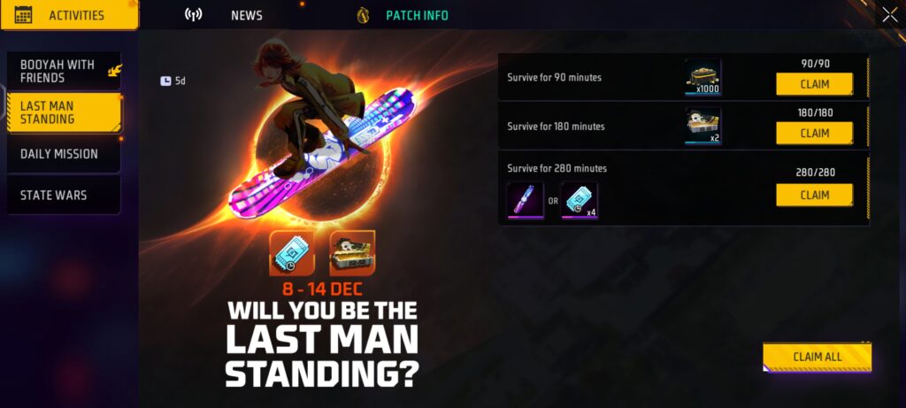 Will You Be The Last Man Standing? If So, You Can Get Free Skyboard In Free Fire Max