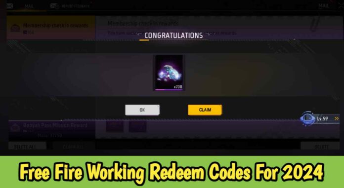 Free Fire Working Redeem Codes For 2024