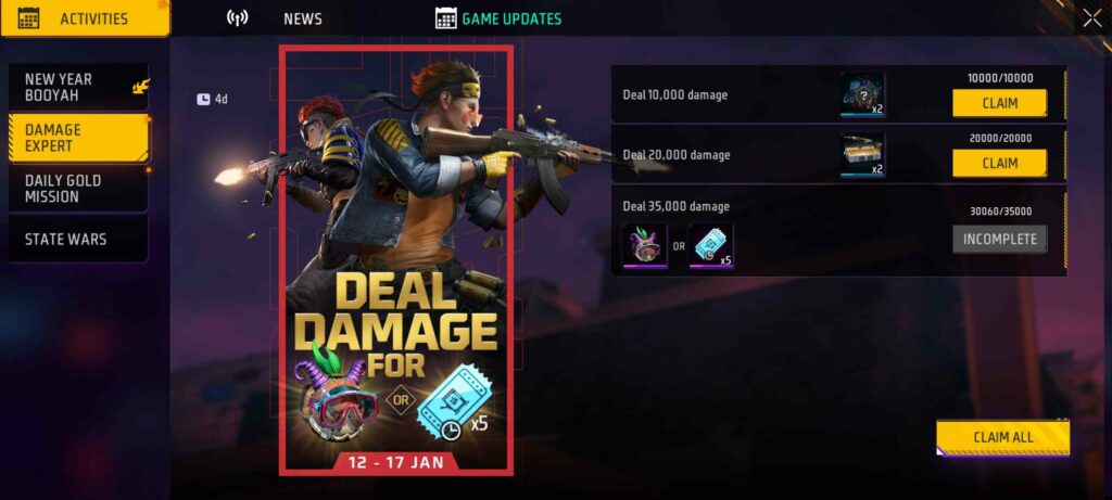 Deal Damage To Get Exciting Rewards In Free Fire 