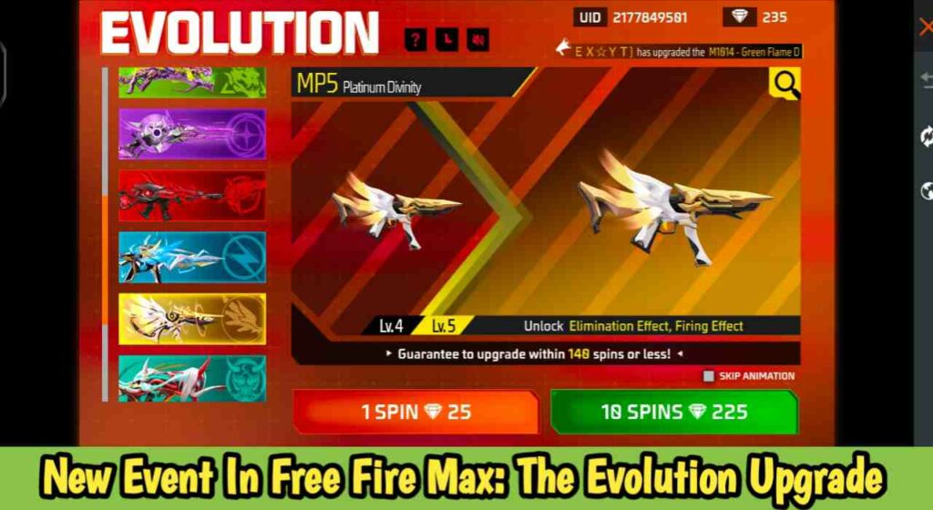 New Event In Free Fire Max: The Evolution Upgrade